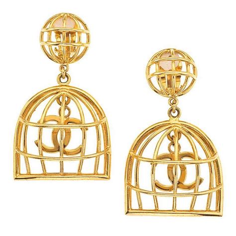 chanel earrings bird cage motif the real real|large birdcage earrings.